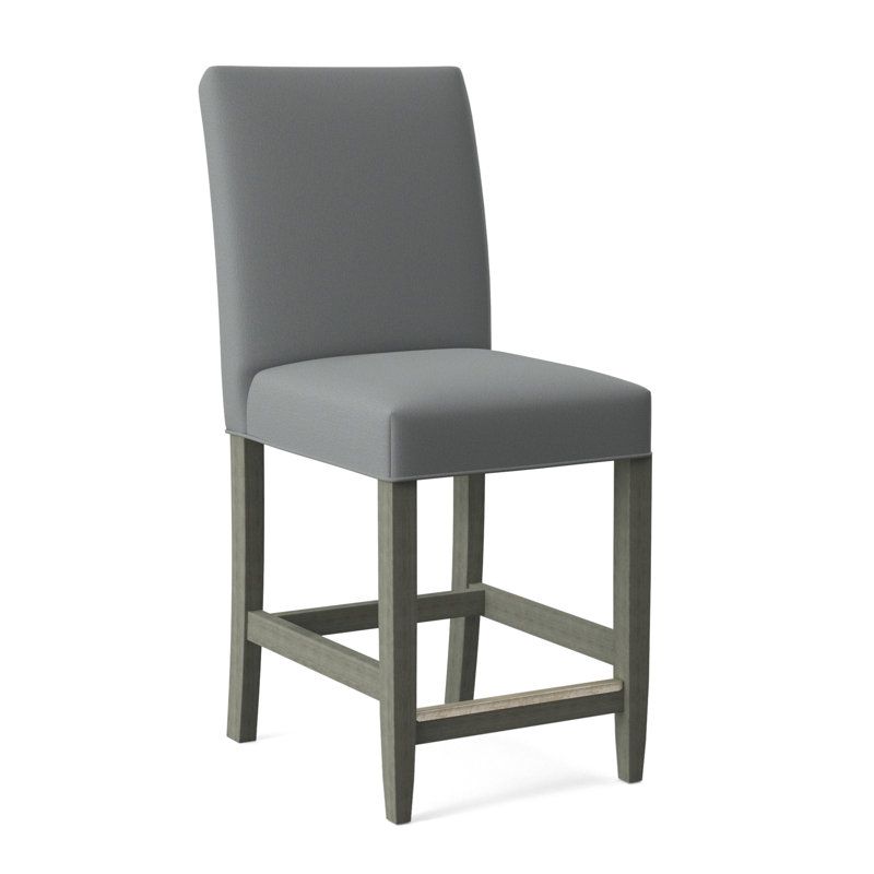 Manhattan Upholstered Stool with Solid Wood Frame, Light Blue Performance Fabric; 0851-55, Sea Glass Finish