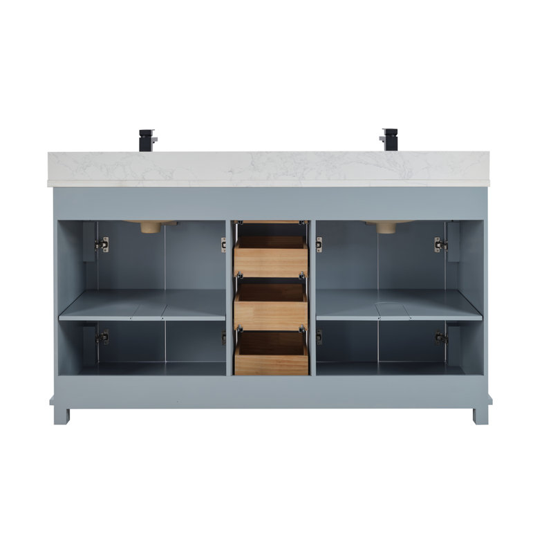 60" Solid Wood Sink Vanity  With 1' Artificial Stone Top, Cadet