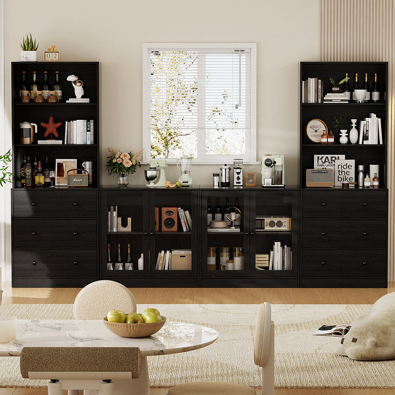 Garde-manger 71 po avec bibliothèques et meuble télé de style campagne pour téléviseur de 75 po ou moins