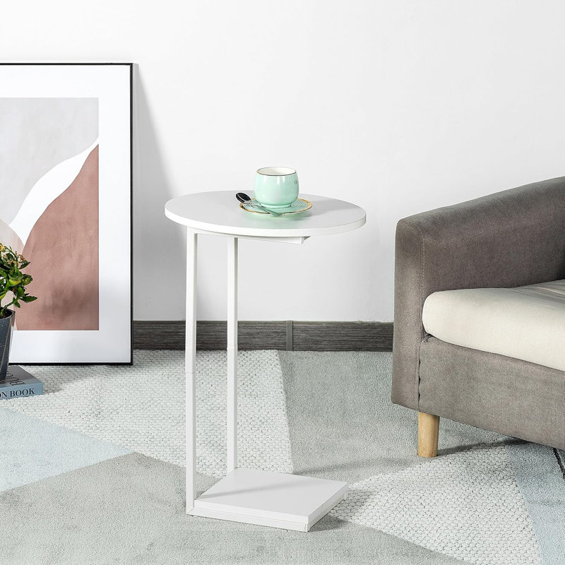 C Table Small End Table Set Of 2,Couch Tables That Slide Under,C Shaped Small Oval Side Table For Living Room,Bedroom,Small Spaces,White