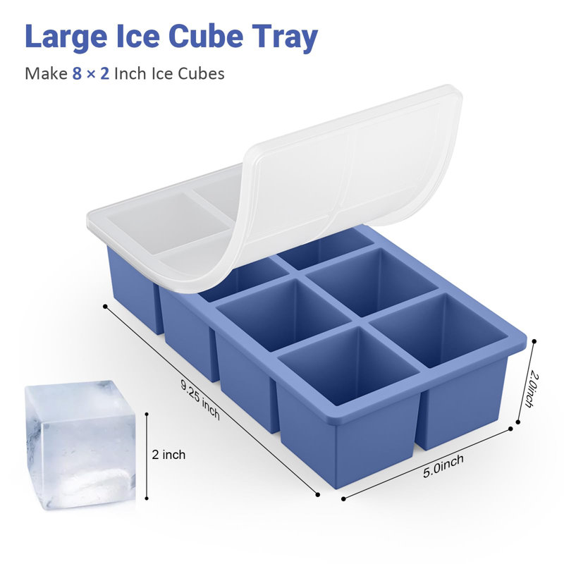 Large Ice Cube Trays For Whiskey:  Big Silicone Ice Cube Trays 2Inch- Huge Square Ice Cubed Tray For Whisky And Cocktail