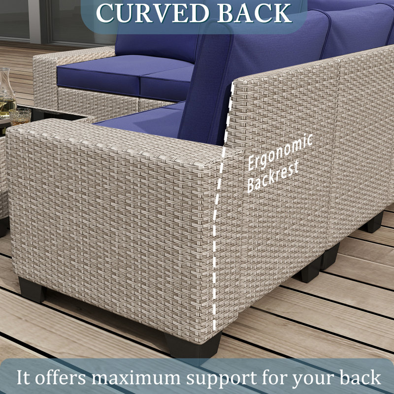 6 Pieces Patio Furniture Set, Dark Gray, Navy Blue