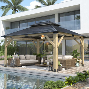 Patio Cedar Wooden Gazebo with Galvanized Steel Hardtop