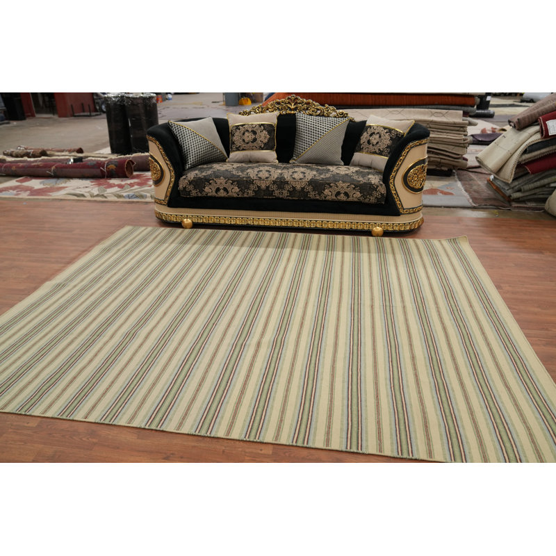 Tapis oriental rayé à tissage plat kilim Durrie 8 x 10
