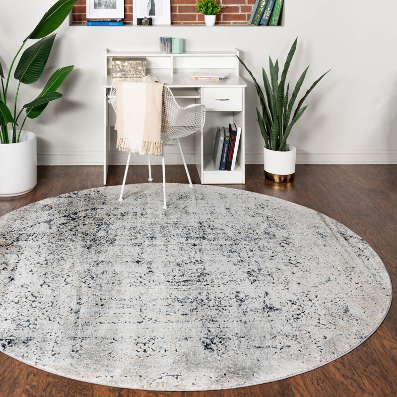 Tapis oriental gris Corteney, Rond 7 pi 1 po