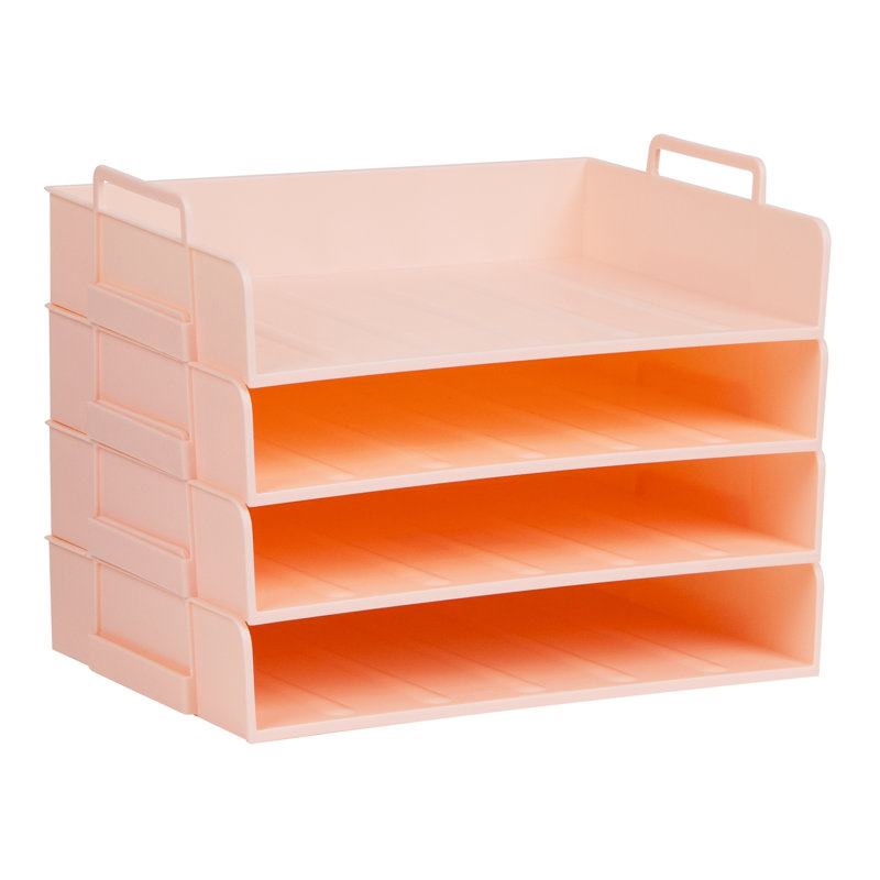 Plateau de papier empilable, organisateur de bureau, rangement pour dossiers, bureau, plastique, 4 pièces, rose, Rose
