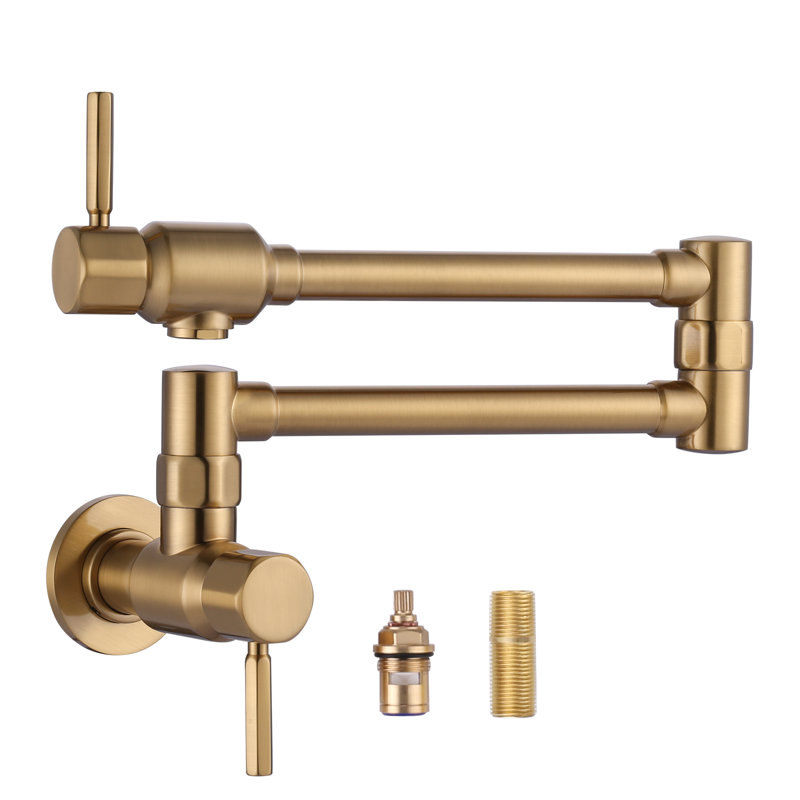 Wall Mounted Floding Pot Filler Kitchen Faucet, Brushed Gold