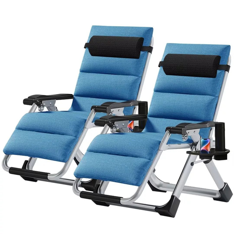 Reclining Folding Zero Gravity Chair with Cushion, Blue