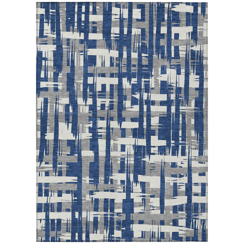 Tapis bleu marine intérieur / extérieur lavable à la machine, Rectangulaire 3 pi x 5 pi