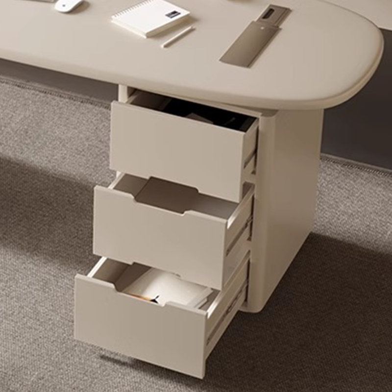 Bureau en bois massif avec une armoire de rangement crème pour la maison, Crème, crème, H 29,53 po x l 55,12 po x P 23,62 po