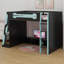 Lit mezzanine en bois avec bureau, tablettes multiples et lumière RVB-1031109855