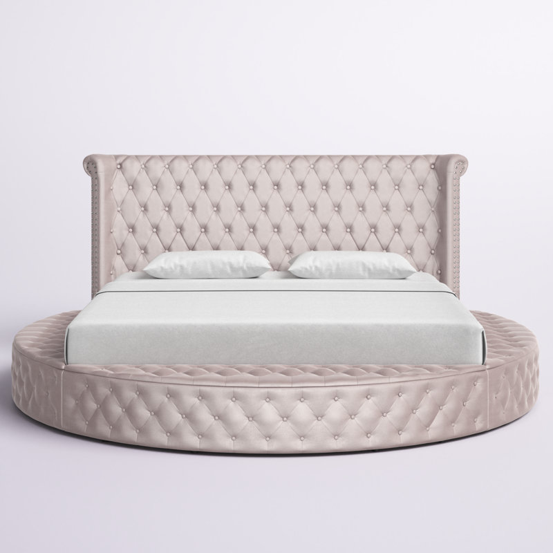 Lit plateforme tapissier Oona, Très grand californien, Beige