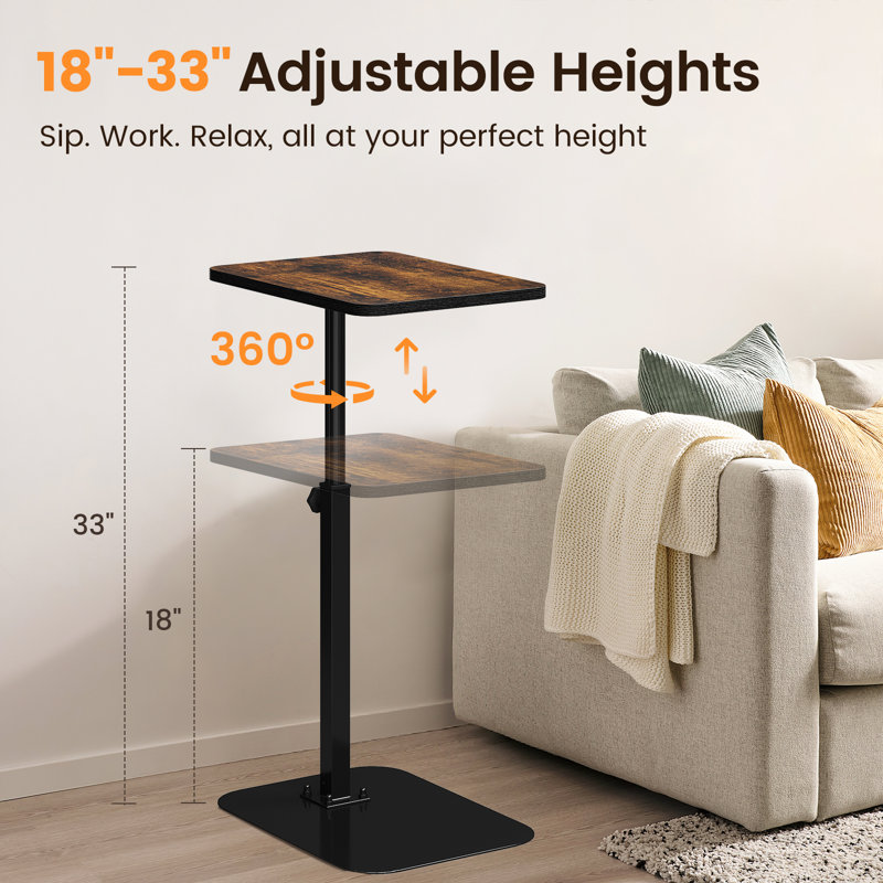 Adjustable Swivel C-side Table with Height Control, Brown
