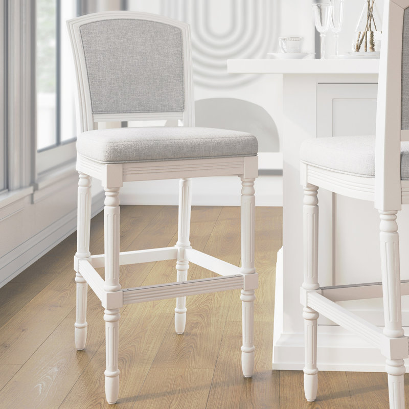 26" Weathered Grey Counter-Height Bar Stool with Grey Upholstered Seat and Back, 1PC, 47.5" H x 21" W x 23" D, Grey, White