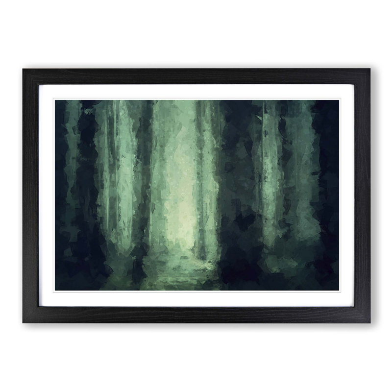 Green Misty Forest in Abstract - Picture Frame Graphic Art Print on MDF, 27cm H x 36cm W x 2cm D, Black Framed