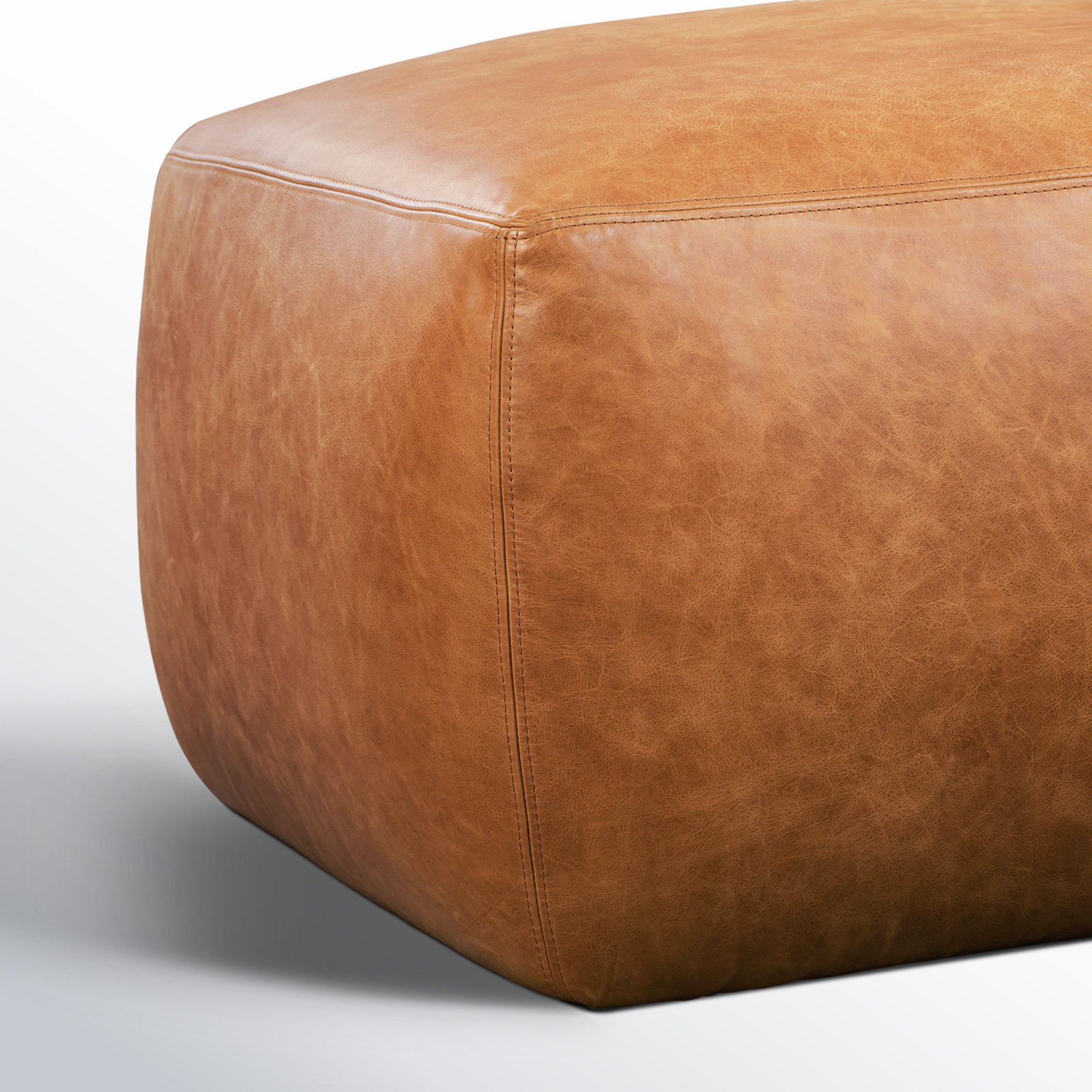 Denver Full-Grain Genuine Italian Leather Ottoman, Cognac Tan