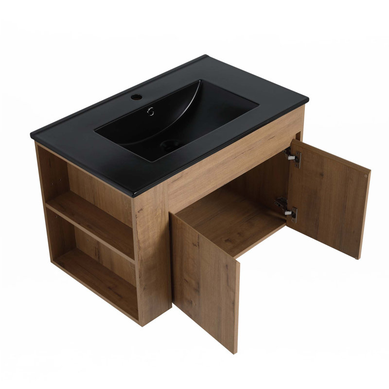 Meuble-lavabo de 30 po avec lavabo et tablette ajustable (robinet non inclus), Noir, noir, noir, noir