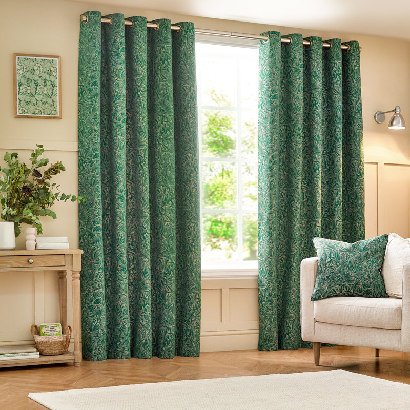 Jacquard Eyelet Curtains, Green, 168 W x 137 D cm