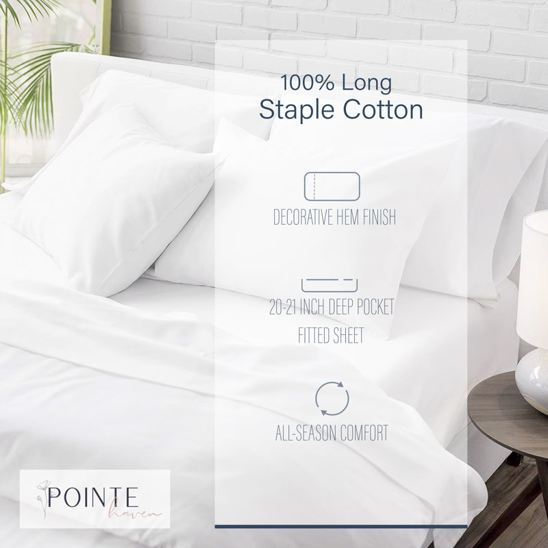 Ensemble de draps 100% coton 500 fils, Ensemble de draps pour taille de lit très grand a, Blanc