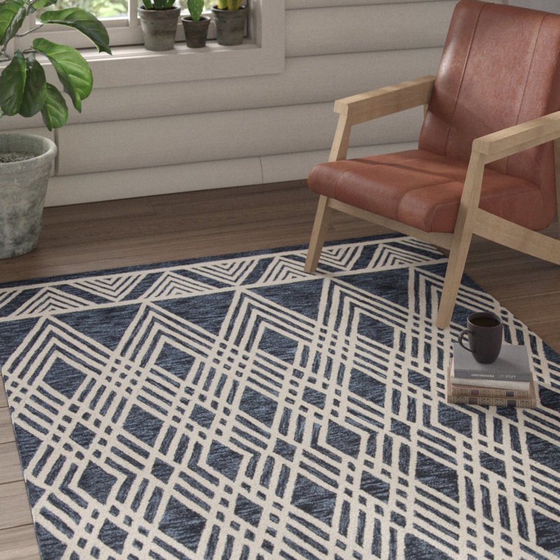 Vedika Hand Tufted Wool Geometric Rug, Rectangle 4' x 6'