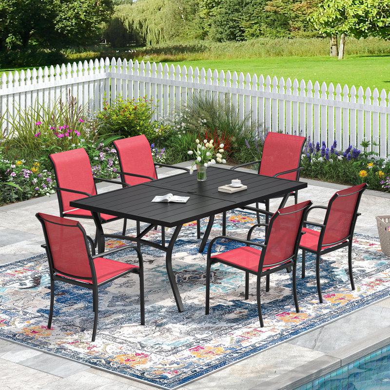 Ensemble repas pour 6 personnes avec table rectangulaire, Rose