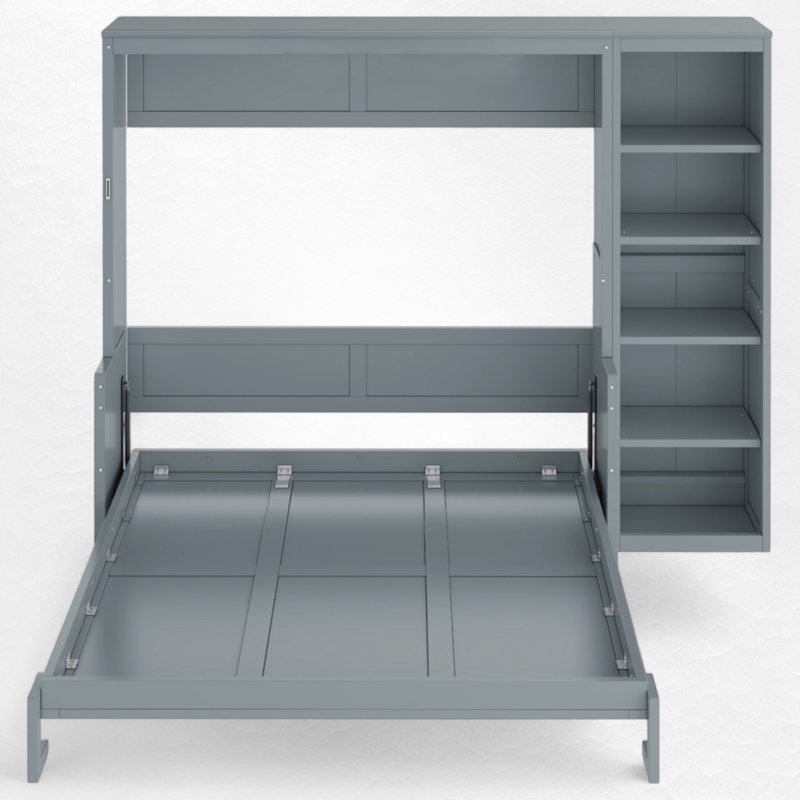 Lit escamotable avec tablette Murphy, Double , Gris