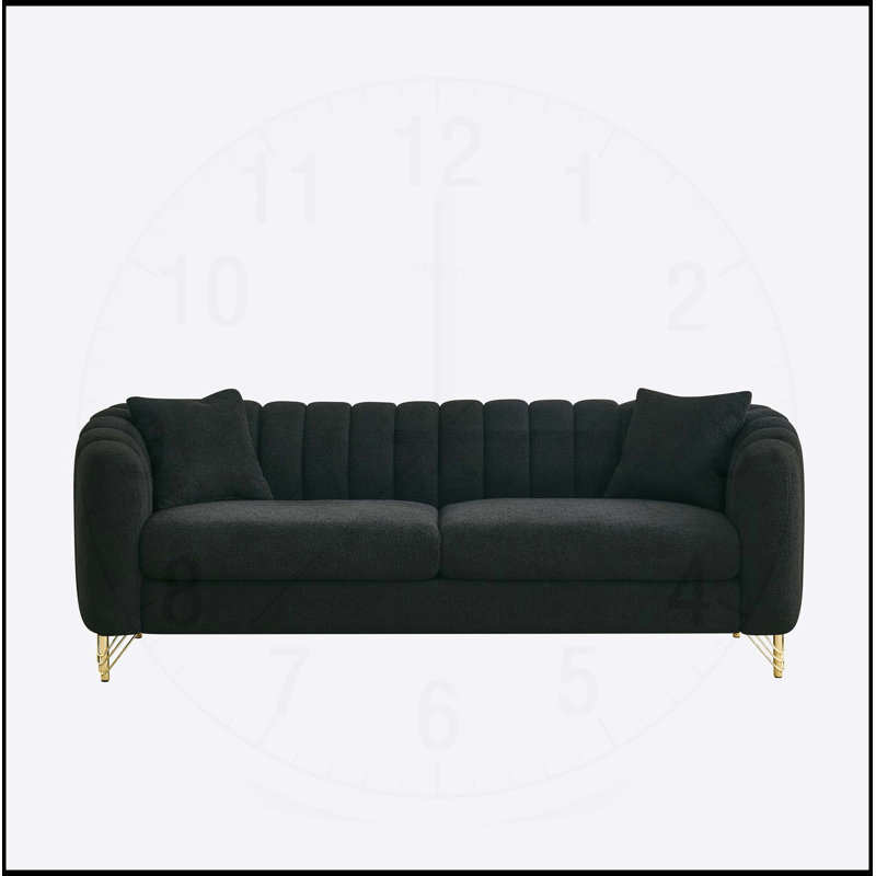 Canapé surdimensionné 86 en chenille 86, canapé profond 3 places de luxe, conception capitonnée moderne, pieds en métal doré pour le salon, la chambre à coucher, appartement (noir)