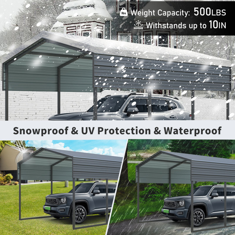 Outdoor Carport, 10 X 15 FT Carport, Heavy Duty Carport Canopy With Galvanized Steel Roof And Frame, Metal Carport Large Garage For Driveway Car, Truck (Canopy)