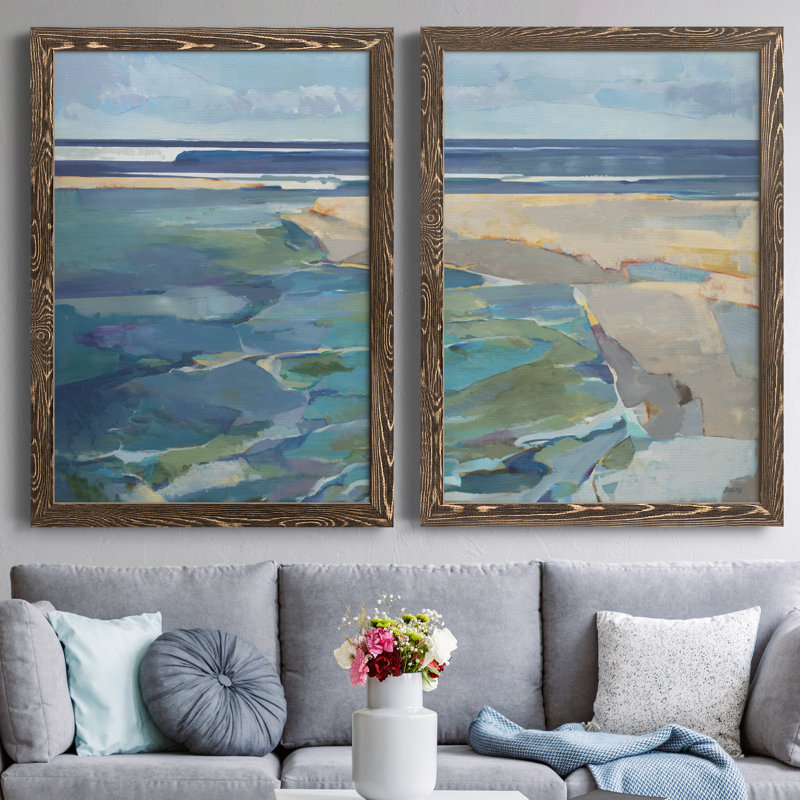 Breakwater - Ensemble de 2 reproductions d'art sur toile encadrées, Encadré de bois de noyer, H 37,5 po x l 55 po x P 1,5 po