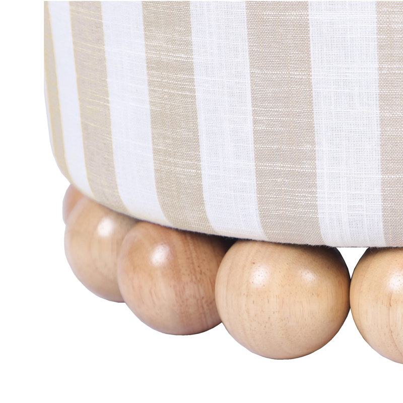 Repose-pieds standard rayé cylindrique de 15,7 po Mar Orlando, Mélange de polyester beige / mélange de lin