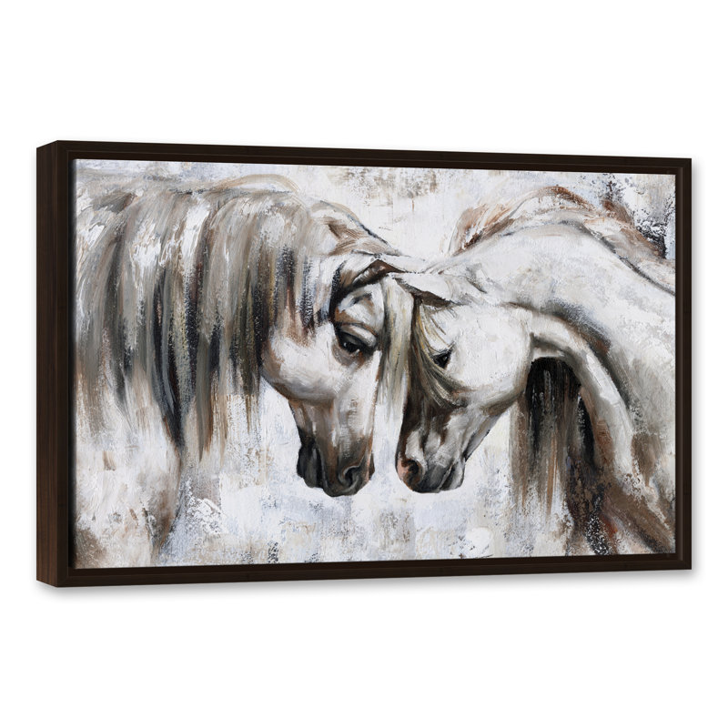Nuzzling Horses - Peinture sur toile, H 21,75 po x l 31,75 po x P 1,75 po, Toile à cadre flottant noir
