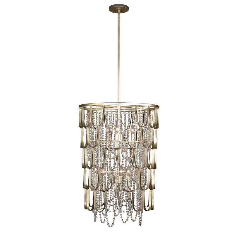 Champagne Silver Leaf Crystal Tiered LED Chandelier