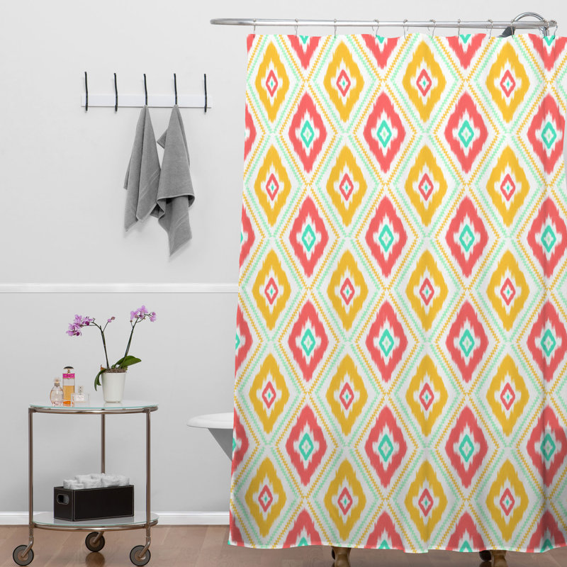 Studebaker Geometric Shower Curtain, White Zig Zag Ikat