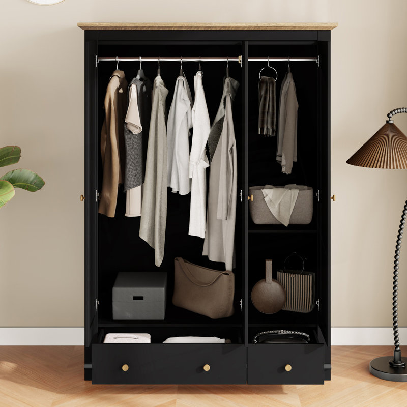Armoire-penderie moderne à 3 portes avec 2 tiroirs, armoire avec penderie et tablettes Modern