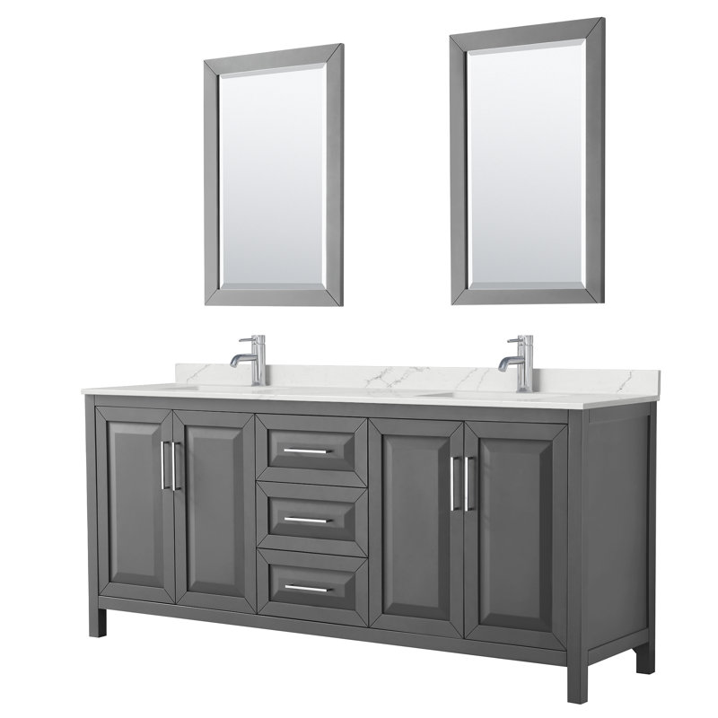 Daria 80'' W Vanity, Giotto Quartz, Gray, Polished Chrome