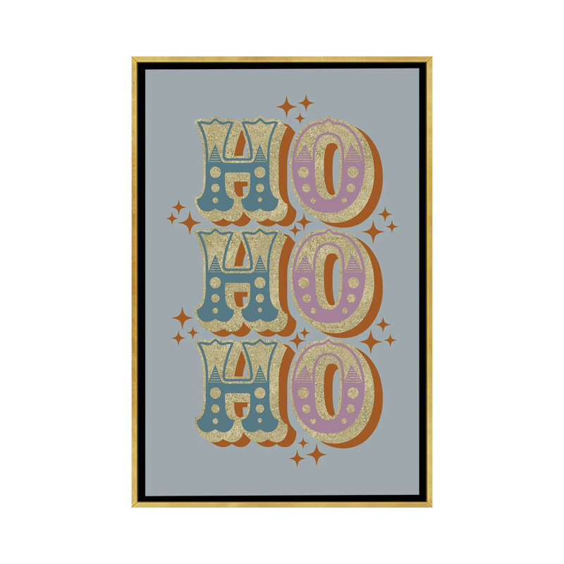 Ho Ho Ho - reproduction d'art murale - toile encadrée, H 26 po x l 18 po, Cadre flottant sans passe-partout, Doré