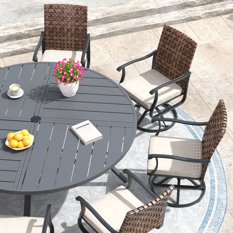 8-Person Outdoor Dining Set with 60" Round Dining Table and 8 Swivel PE Rattan Chairs & Cushions, Gray