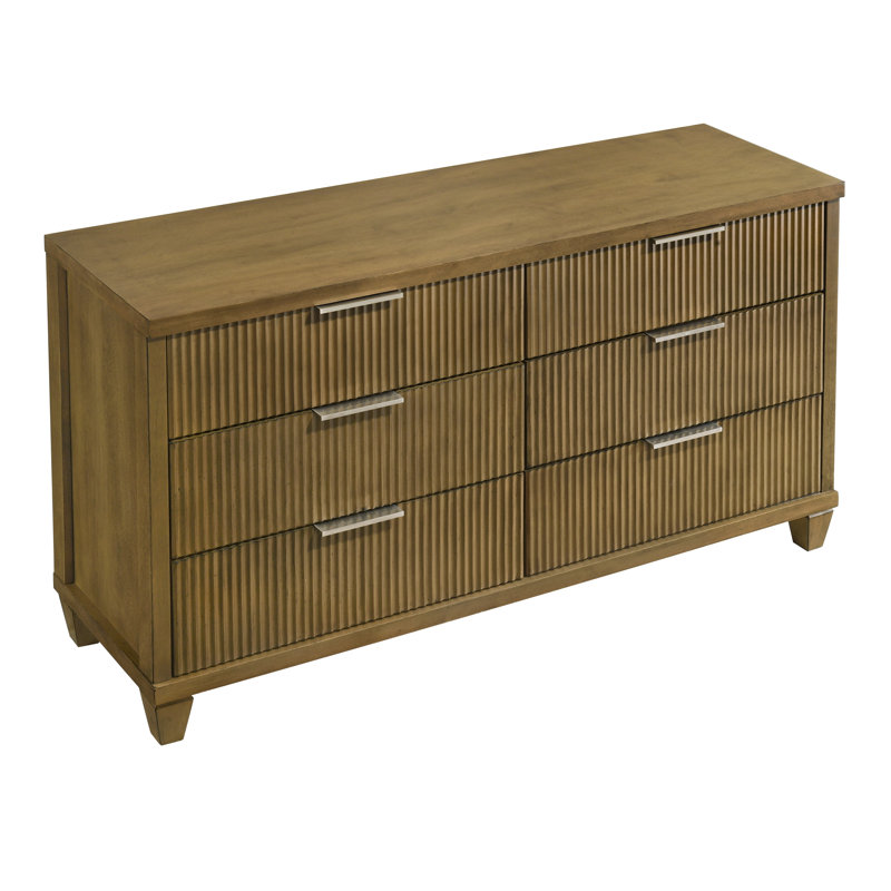 Aurelin Mid-Century Modern 54.8"W 6 Drawer Dresser, Antique Oak