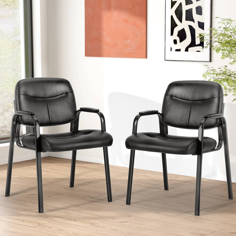 22.24" W Stackable Leather Seat Conference Waiting Room Chair with Metal Frame