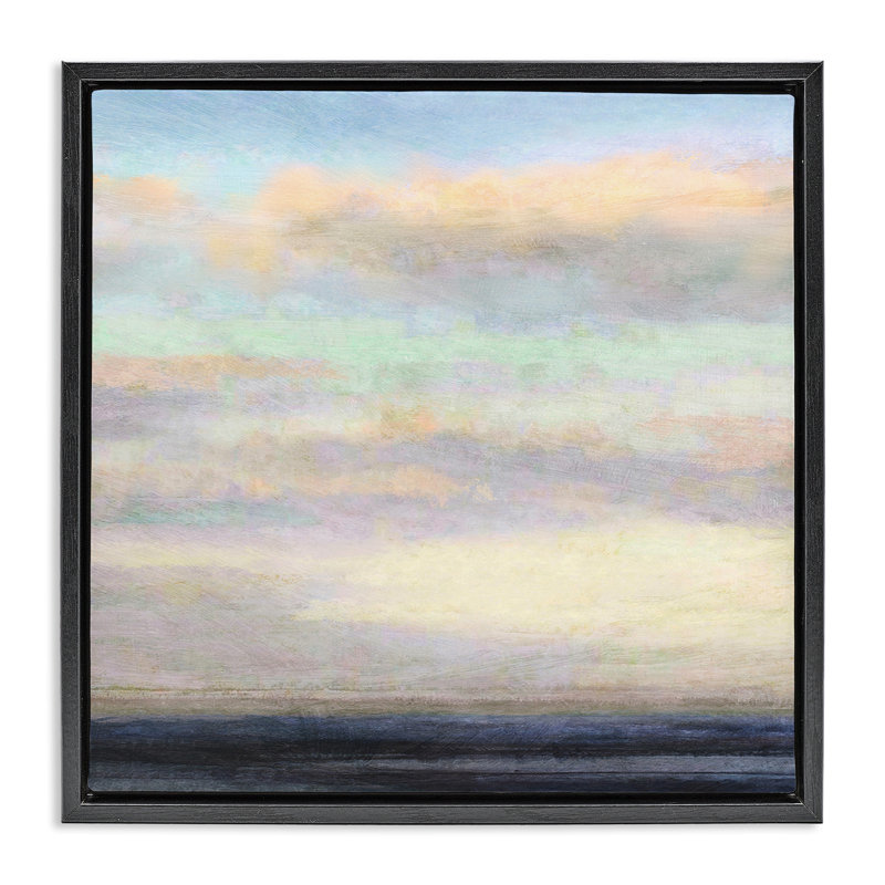 «Cloudy Abstract Bay Scene» par Suzanne Nicoll, Cadre flottant noir de jais, H 25 po x l 25 po