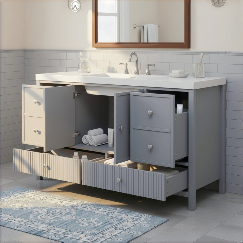 60" Single Bathroom Vanity, Gray/Silver