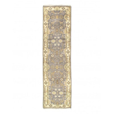 Tapis de couloir beige / gris en laine noué à la main 2 pi 8 po x 10 pi Oriental
