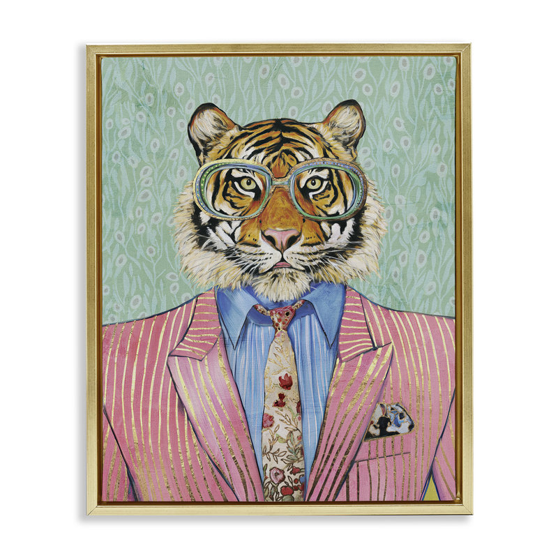 Cadre flottant Sharp Tiger, par Svetlana Aleynikova, H 21 po x l 17 po, Cadre flottant métallique doré