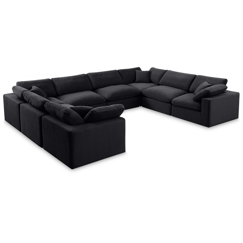 Canapé modulaire réversible en velours de 160 po de large Hutchenson, Velours noir