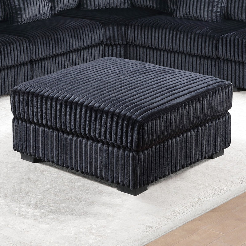 Velours côtelé noir contemporain, idéal pour un espace de vie principal, 37 po de largeur, aspect moderne en fourrure, pieds en plastique à profil bas, hauteur de 19 po
