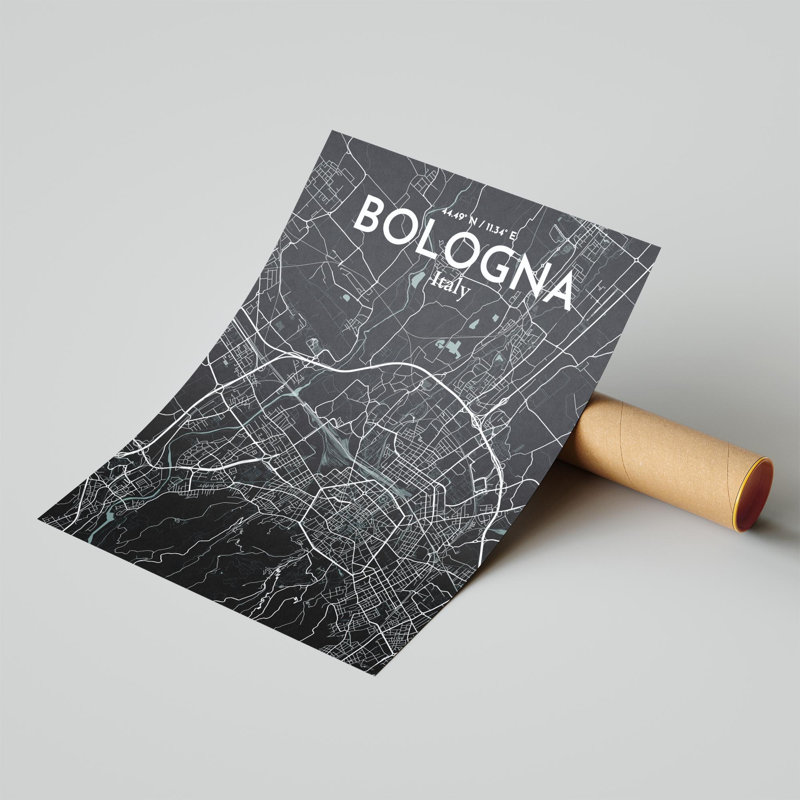 Carte de la ville d'Italie, ensemble d'art graphique non encadré, H 20 po x l 16 po, Gris/noir