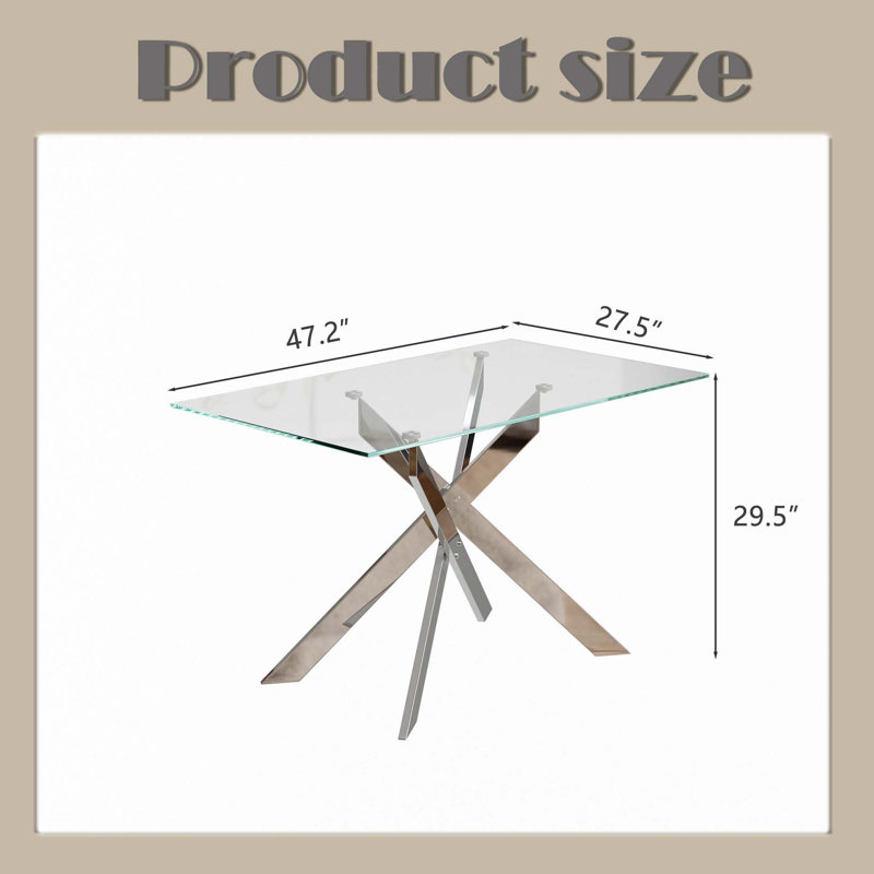 Table de salle à manger en verre 47,2 pouces