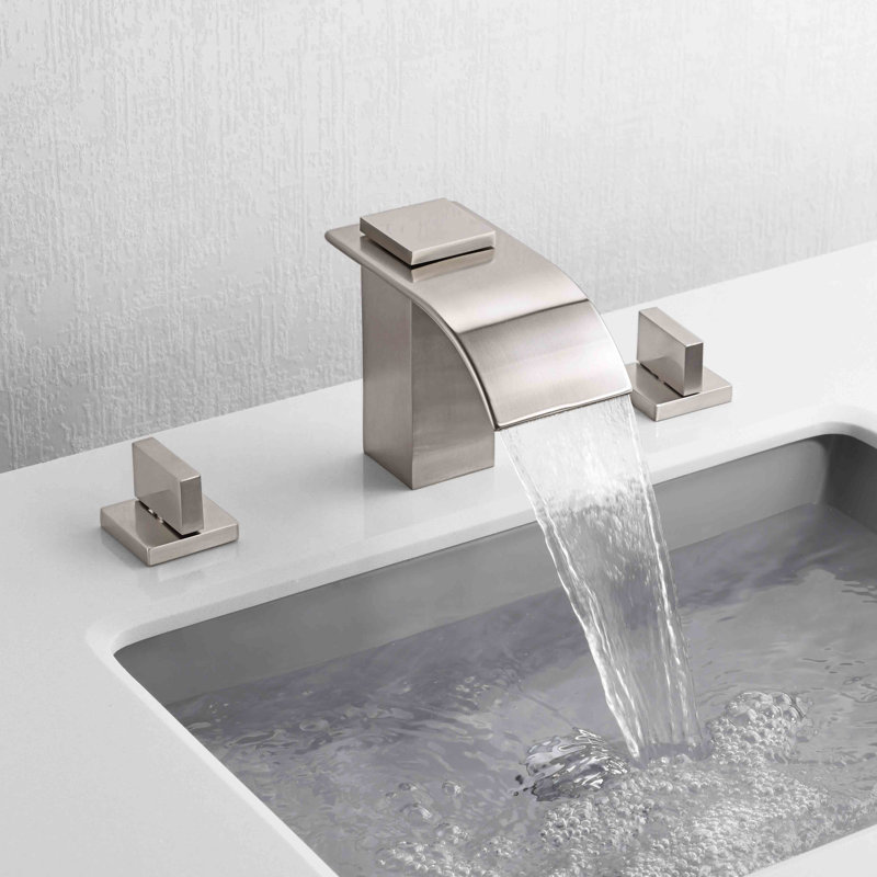 SUMERAIN 3 Hole Waterfall Bathroom Faucet, 8 Inch Widespread Bathroom Sink Faucet, Vanity Faucet with 2 Knob Handle, Nickel