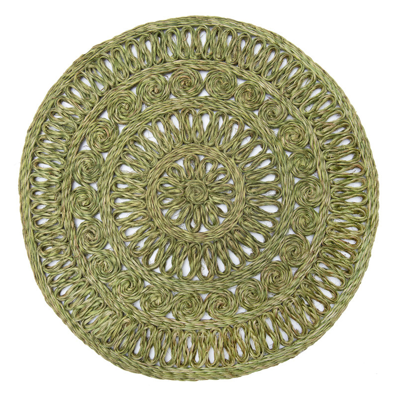 Circolo Abaca Abaca Geometric Round Placemat, Olive Green