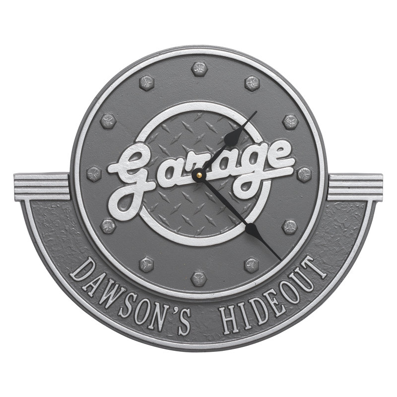Garage Personalized 12" Wall Clock, Yes, Pewter/Silver